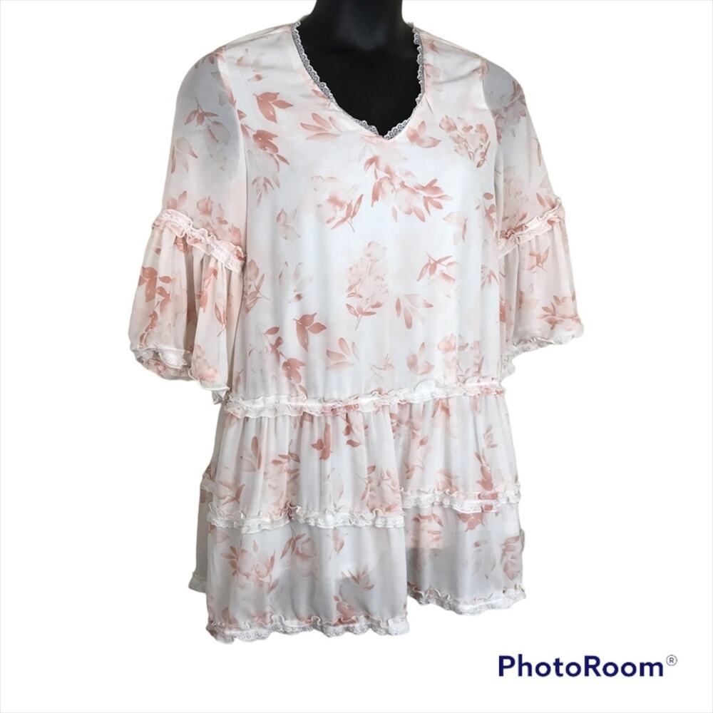 ENTRO  Oversized Pastel Floral Tunic Dress Sz Small - Picture 2 of 5